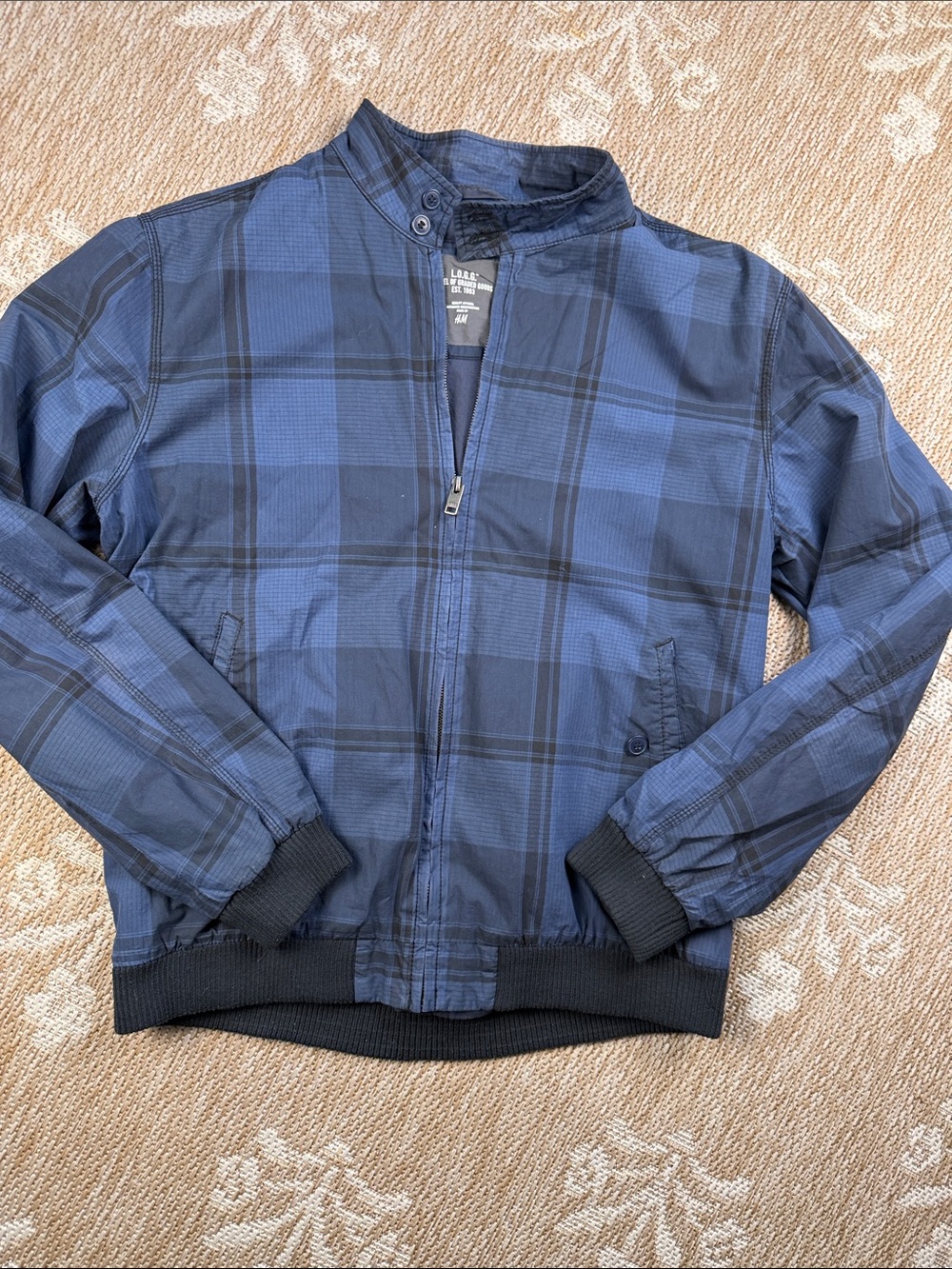 H&M Navy and Black Plaid Bomber Jacket